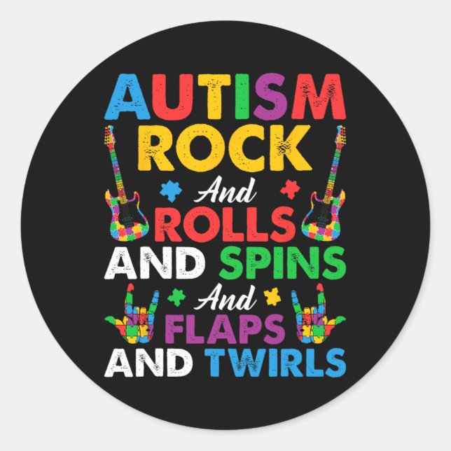Adesivo Autism Rock Roll Spin Twirls Guitar Quebra-cabeça  (Frente)