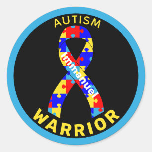 Adesivo Autism Warrior Ribbon Black Round Sticker