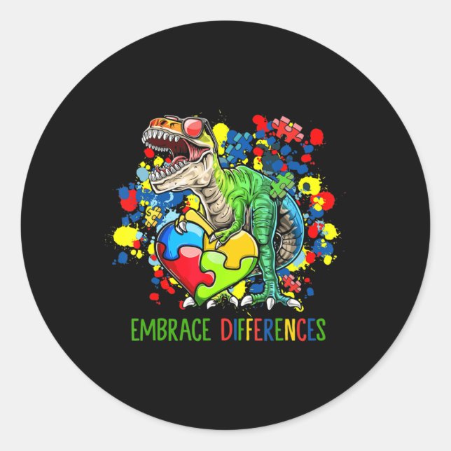 Adesivo Autismo Diferenças de Embrace Dinossauro T-Rex Cri (Frente)