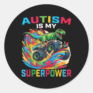 Adesivo Autismo É Meu Superpoder Dino T Rex Monster Truck 