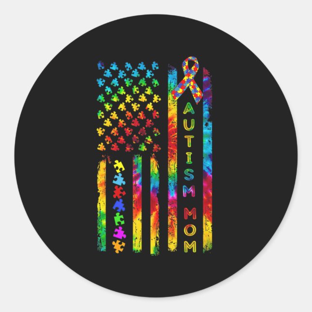 Adesivo Autismo Mamãe Tee Autismo Sensibilização Tie Dye A (Frente)