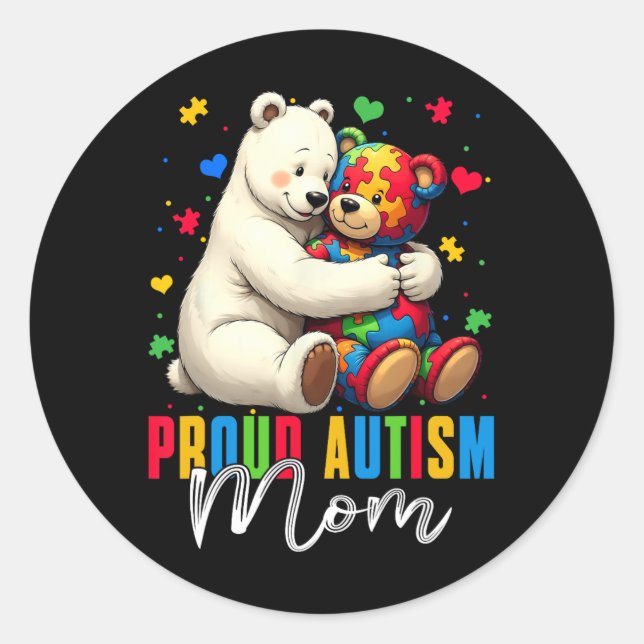 Adesivo Autismo Orgulhoso Mamãe Ursa Autismo Consciência T (Frente)