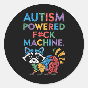 Adesivo Autismo Powered F#k Machine Engraçado Meme Raccoon