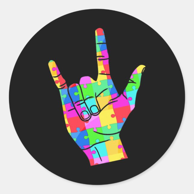 Adesivo Autismo Sinal de Consciência Linguagem Oferece Amo (Frente)