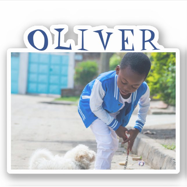 Adesivo Autocolante com nome de quadro azul e Photo Kids (Frente)