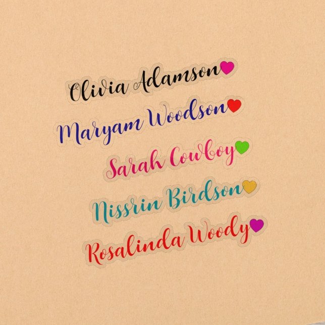 Adesivo Autocolante longo/Sobrenome com coração (transparent name labels)