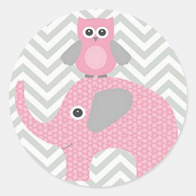 Adesivo Autocolantes/Coruja Rosa e Elefante (Frente)
