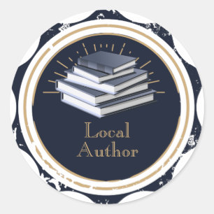 Adesivo Autor local, pilha de livros,
