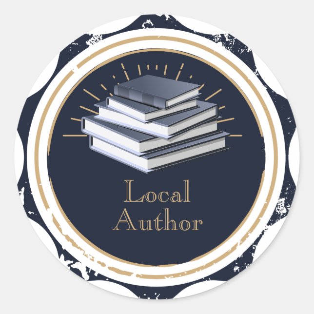 Adesivo Autor local, pilha de livros, (Frente)