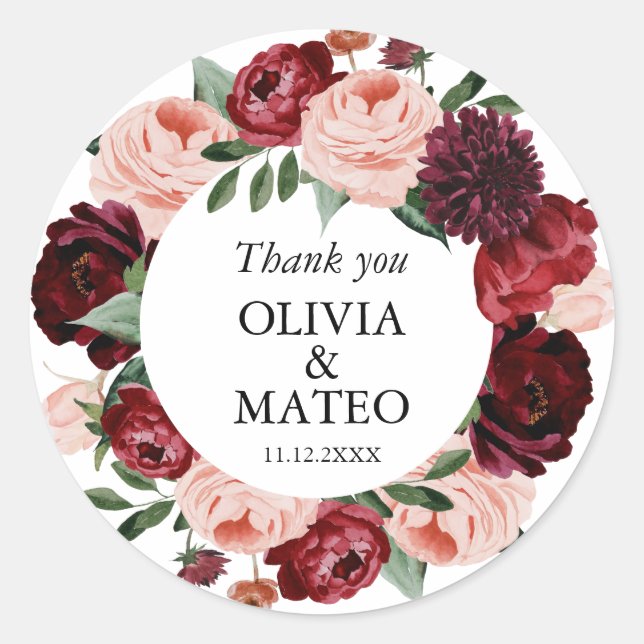 Adesivo Autumn Burgundy Flower Weding Favor (Frente)