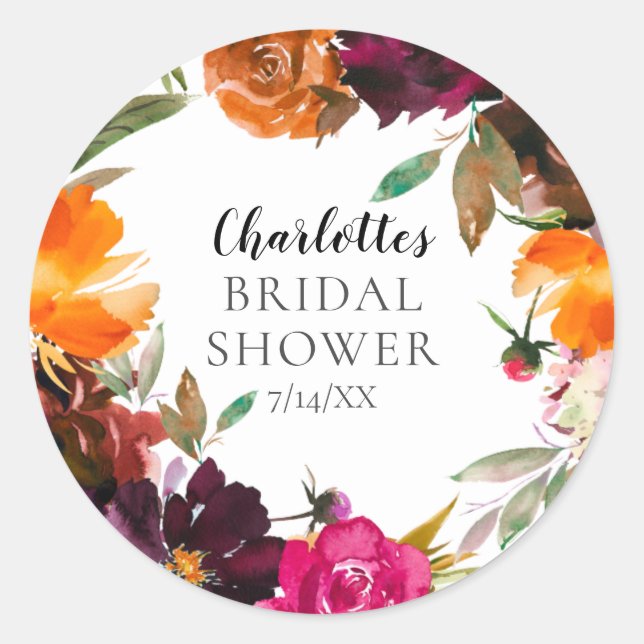 Adesivo Autumn Burgundy & Orange Floral Chá de panela (Frente)