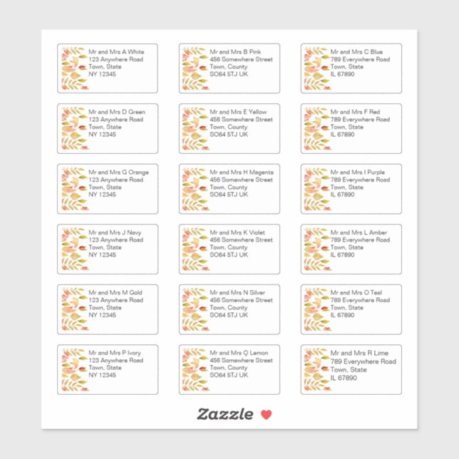 Adesivo Autumn Deixa Nome Individual Endereço Casamento (Folha)