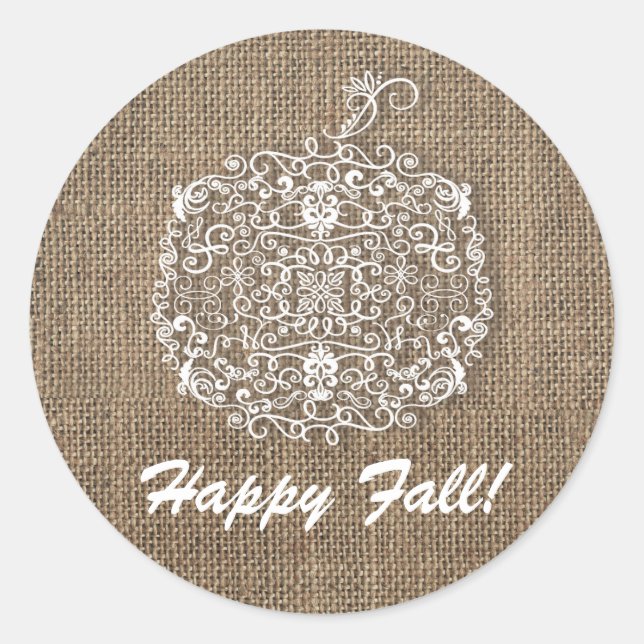 Adesivo Autumn Fall Filigree Pumpkin & Burlap Favor (Frente)