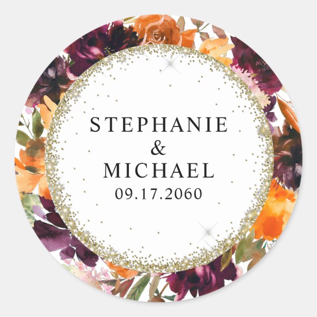 Adesivo Autumn Floral Dourada Glitter Wedding (Frente)