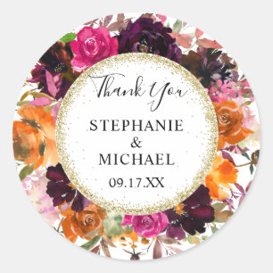 Adesivo Autumn Floral Dourado Glitter Wedk - Obrigado