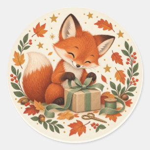 Adesivo Autumn Fox Embrulho Presente Sticker Redondo Cláss
