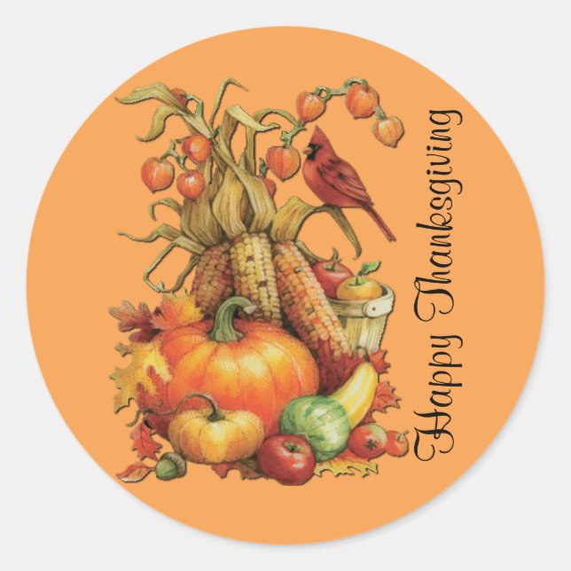 Adesivo Autumn Harvest Happy Graças, Orange Stickers (Frente)