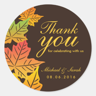 Adesivo Autumn Maple Leaf Weding Obrigado Sticker Brown
