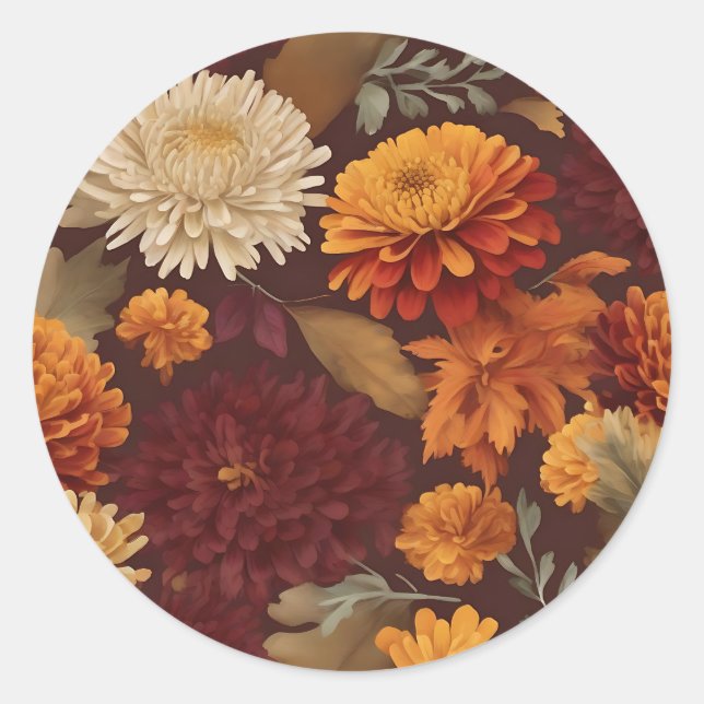 Adesivo Autumn Marigolds Chrysanthemums e Asters Pattern (Frente)