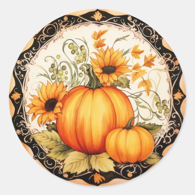 Adesivo Autumn Orange Pumpkins Floral (Frente)
