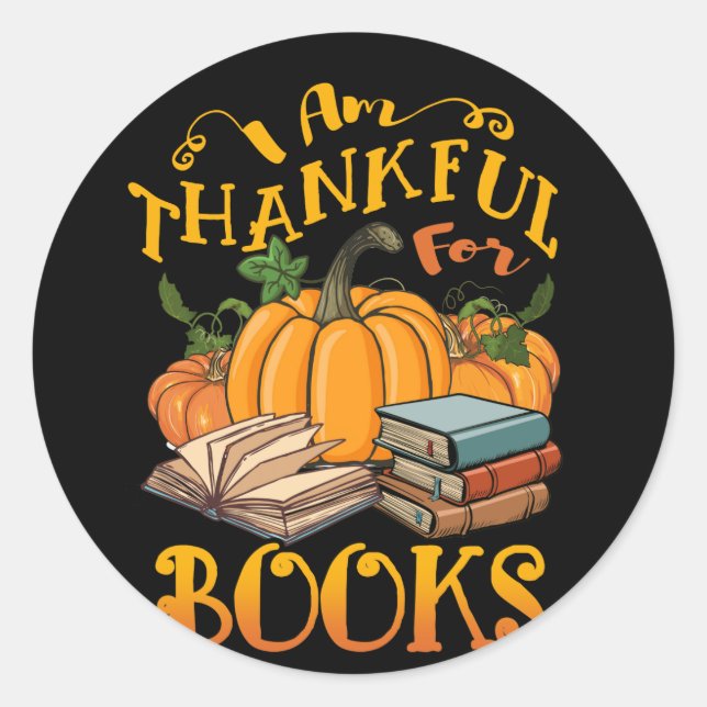 Adesivo Autumn Pumpkin Im Thankful For Books Thanksgiving (Frente)