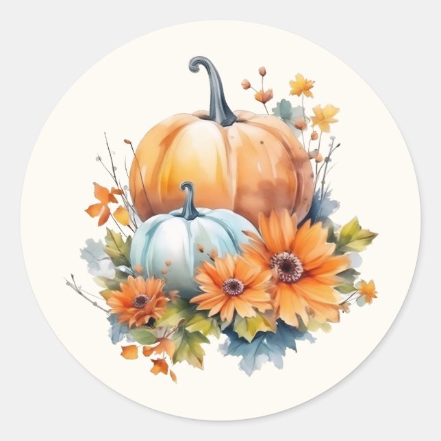 Adesivo Autumn Pumpkins com Flores e Folhagem (Frente)