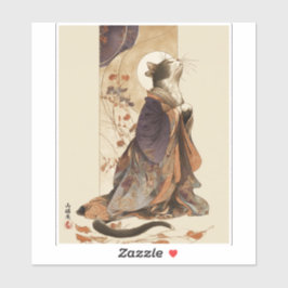 Adesivo "Autumn Reverie" Japanese Cat in Kimono Art