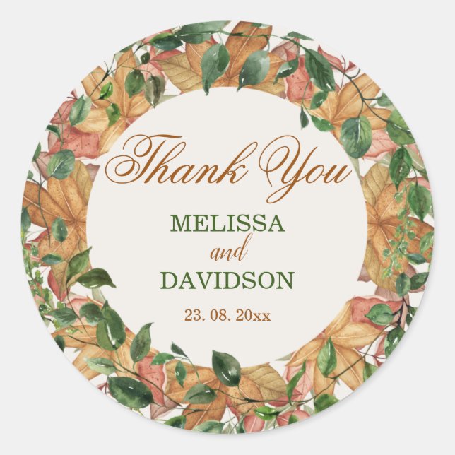 Adesivo Autumn Rustic Orange Greenery Watercolor Casamento (Frente)