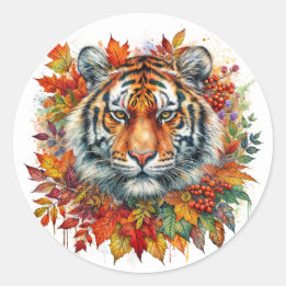 Adesivo Autumn Tiger Face Among Fall Leaves