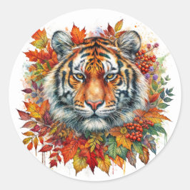 Adesivo Autumn Tiger Face Among Fall Leaves