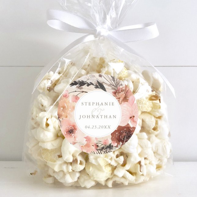 Adesivo Autumn Watercolor Boho Floral Wedding (Autumn Watercolor Boho Floral Wedding Classic Round Sticker)