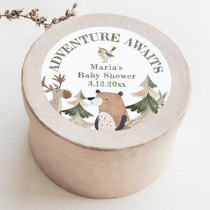 Adesivo Aventura aguarda Chá de fraldas de animais florest