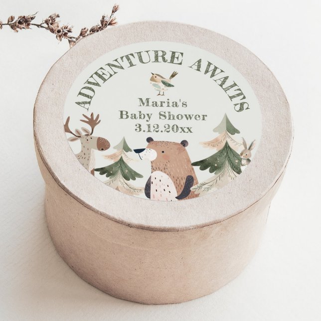 Adesivo Aventura aguarda Chá de fraldas de Sage com animai (Criador carregado)