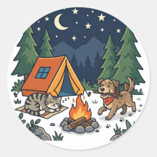 Adesivo Aventura de Cachorro e Gato de Camping