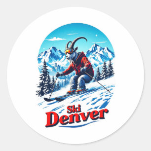 Adesivo Aventura de Esqui em Cabra nas Montanhas de Denver