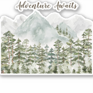 Adesivo Aventura em Aquarela das Montanhas da Floresta Esp