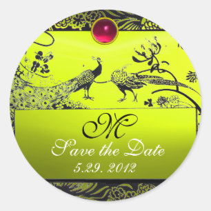 Adesivo AVES DE AMOR DE CASAMENTO MONOGRAMA preto amarelo