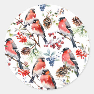 Adesivo Aves de Natal Red Bullfinch Berries & Pine Cones