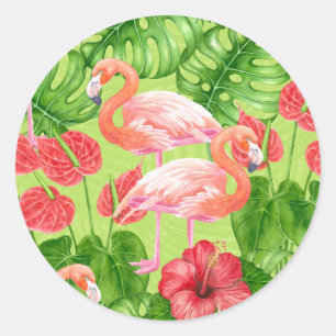 Adesivo Aves Flamingo e plantas tropicais