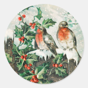 Adesivo Aves natais vintages e Holly Winter Snow