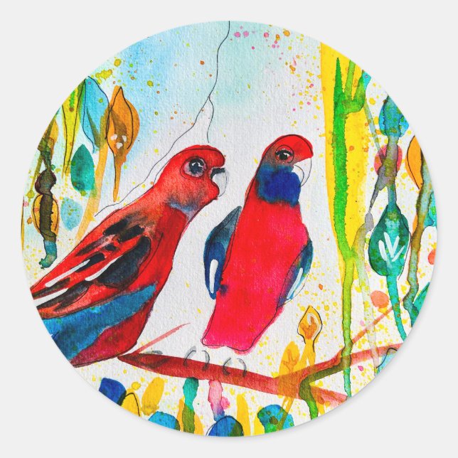 Adesivo Aves rosella na arte aquática das árvores (Frente)