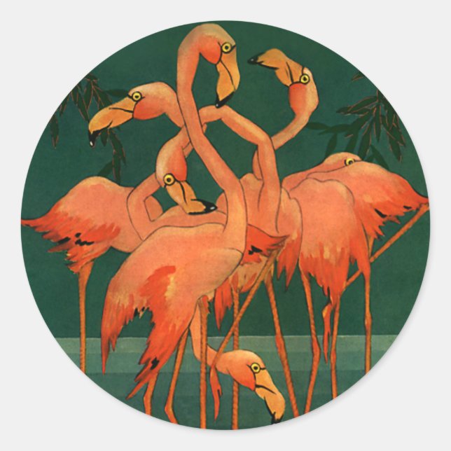 Adesivo Aves Selvagens Vintage, Flamingos Tropicais Rosa (Frente)