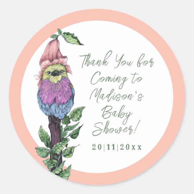 Adesivo Aves Tropicais, Rosa, Bonitas, Chá de fraldas da s (Frente)