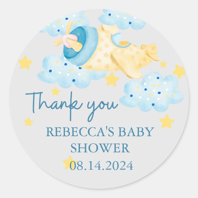 Adesivo Avião amarelo para cima e para fora Obrigado (Frente)