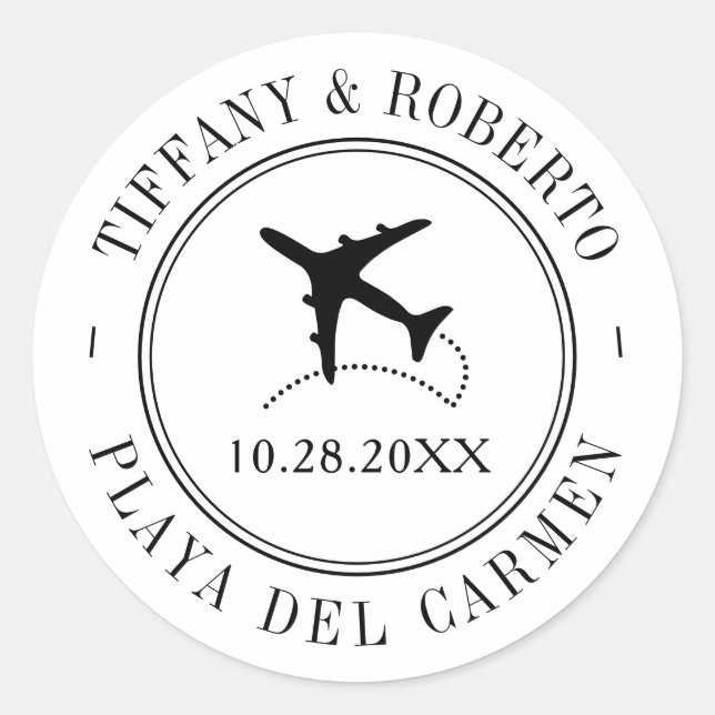 Adesivo Avião de Casamento de Destino Personalizado do Tem (Frente)