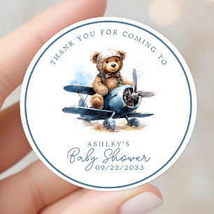 Adesivo Avião de Urso de Pelúcia Aquarela Bebê Obrigado