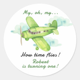 Adesivo Avião Meu Tempo Voa Viagem Primeiro Aniversário