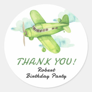 Adesivo Avião verde aquarela aniversário obrigado