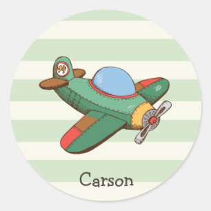 Adesivo Avião Vintage em faixas verdes de Pastel