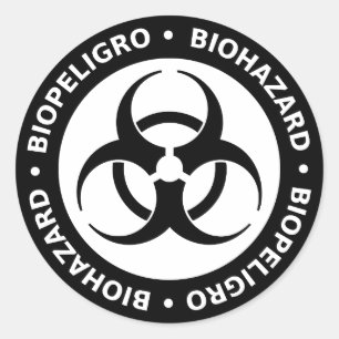 Adesivo Aviso bilíngüe preto & branco do Biohazard